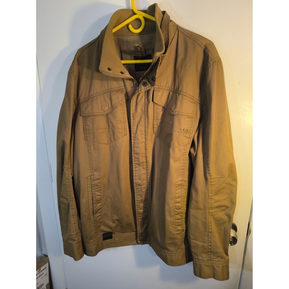 Oakley Waxed Canvas Tactical Utility Jacket Desert Tan Full Zip Button Mens 2XL